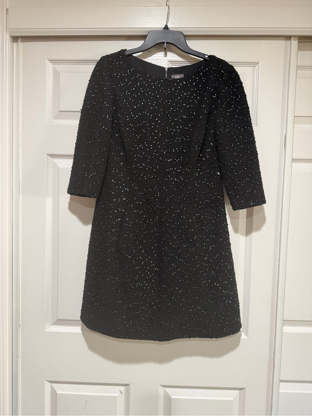 Vince Camuto black sequined fit & flare mini cocktail dress size 12P